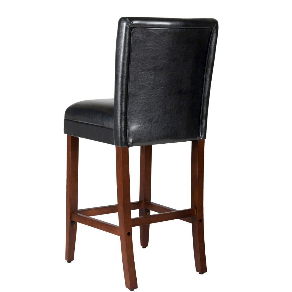 Wooden 29 Inch Bar Stool with Faux Leather Padded Seat and Tapered Feet Black and Brown - K1401-29-E073 By Casagear Home KFN-K1401-29-E073