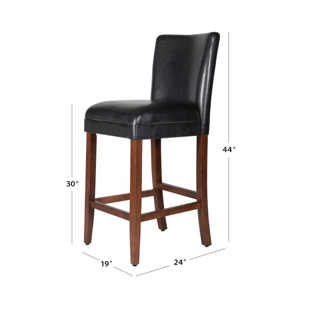Wooden 29 Inch Bar Stool with Faux Leather Padded Seat and Tapered Feet Black and Brown - K1401-29-E073 By Casagear Home KFN-K1401-29-E073