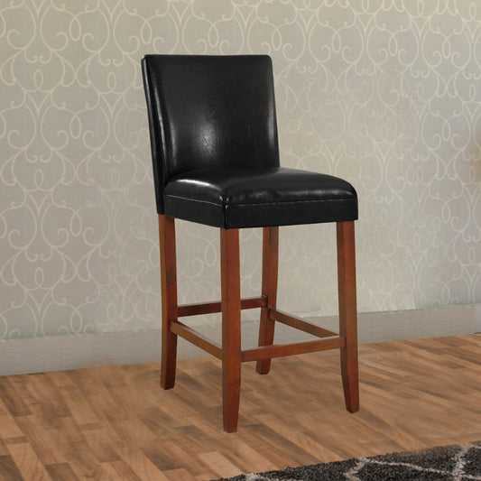 Wooden 29 Inch Bar Stool with Faux Leather Padded Seat and Tapered Feet, Black and Brown - K1401-29-E073 By Casagear Home