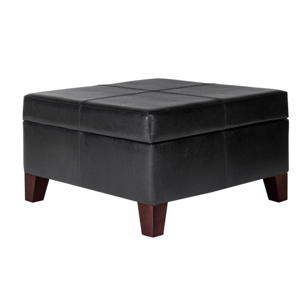 Ottoman | Faux Leather Upholstered | Hinged Storage | Black Brown | Large
