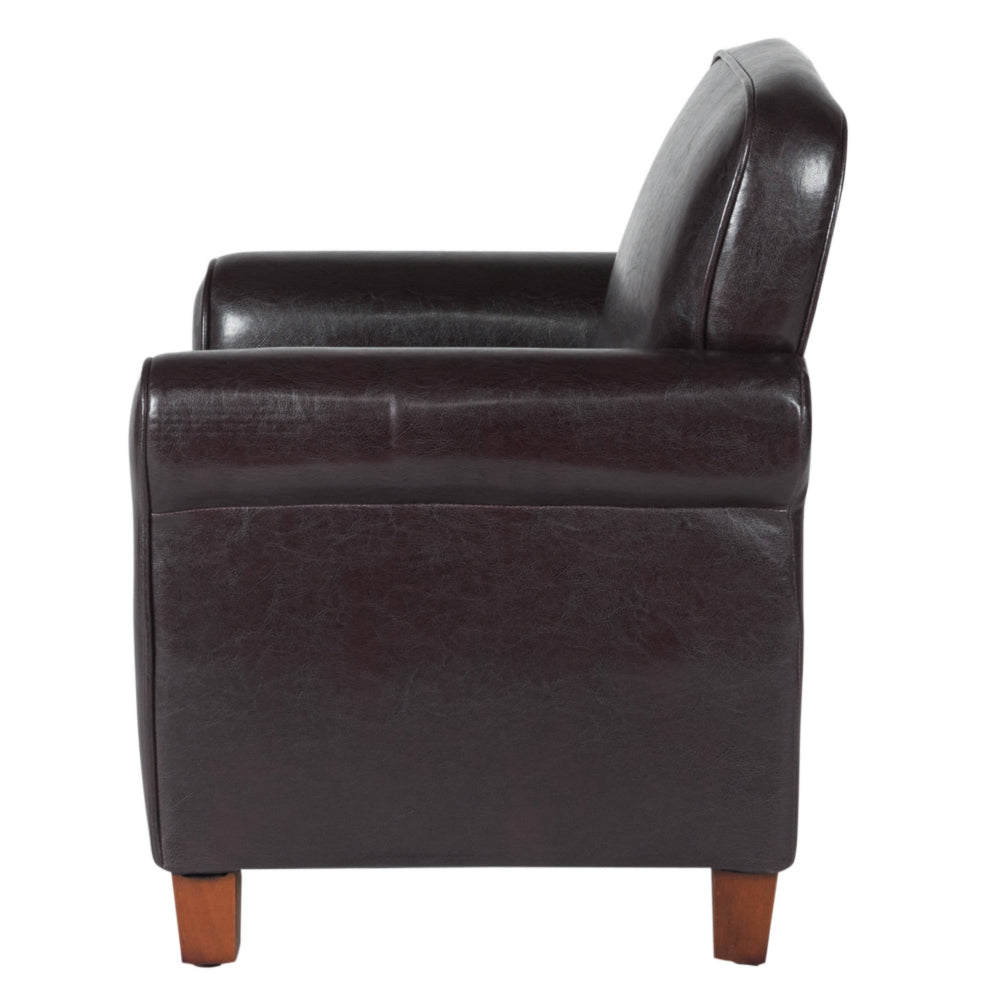 Faux Leather Upholstered Wooden Kids Accent Chair with Rolled Arms, Brown - K3334-E155 By Casagear Home