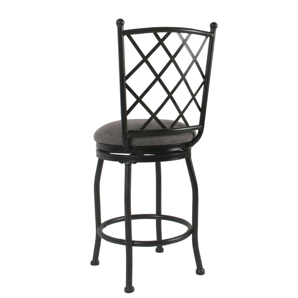Metal Swivel Counter Height Stool with Padded Fabric Seat and Criss Cross Backrest Gray - K4004-24-F2111 By Casagear Home KFN-K4004-24-F2111
