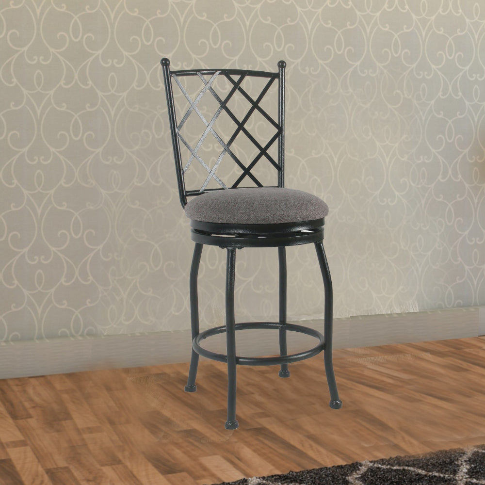 Counter Stool | Swivel | Criss Cross Back | Padded Seat | Gray