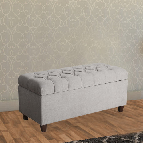 Storage Bench | Fabric Upholstered | Button Tufted | Gray Brown
