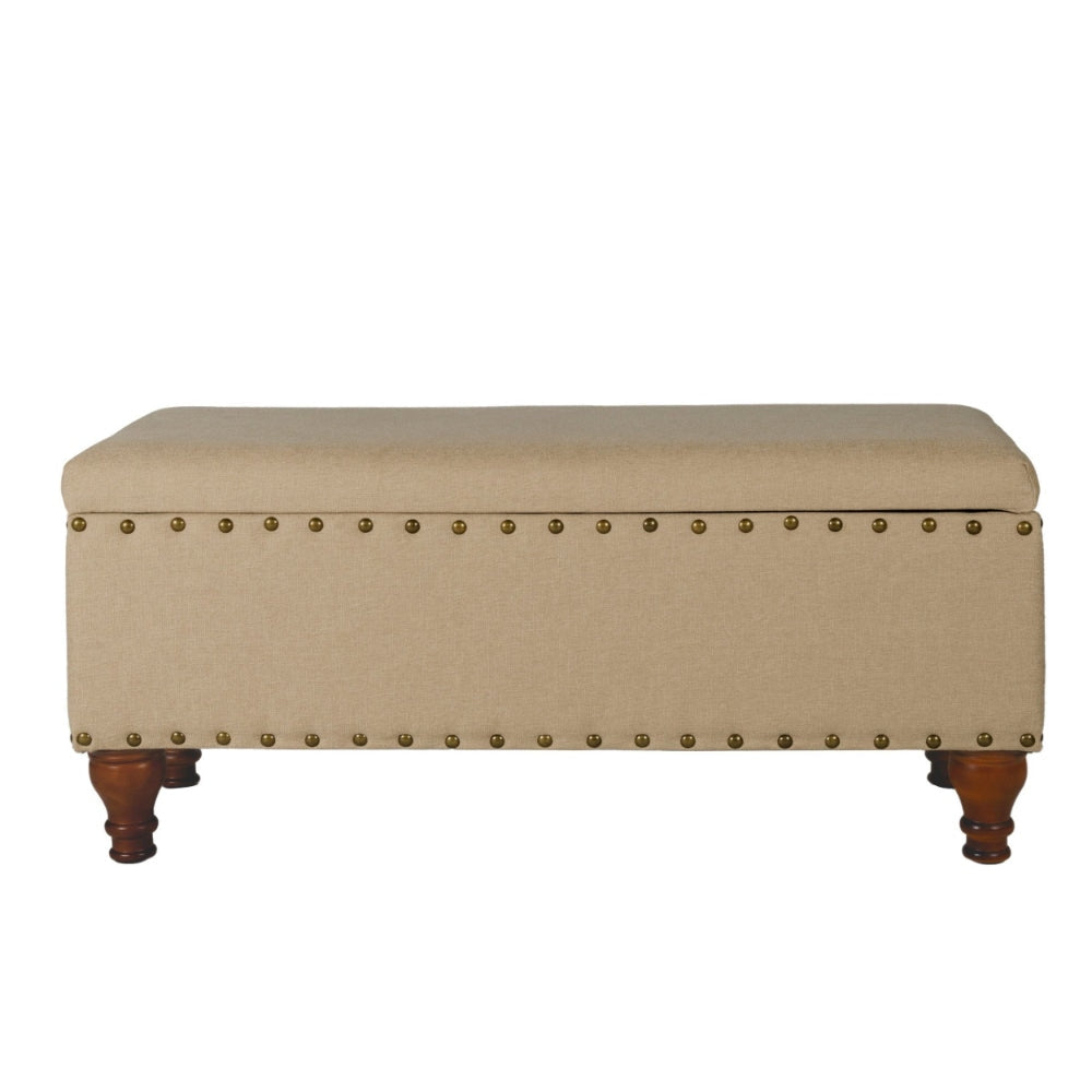 Fabric Upholstered Wooden Storage Bench With Nail head Trim Large Tan Brown - K6159-F1399 By Casagear Home KFN-K6159-F1399