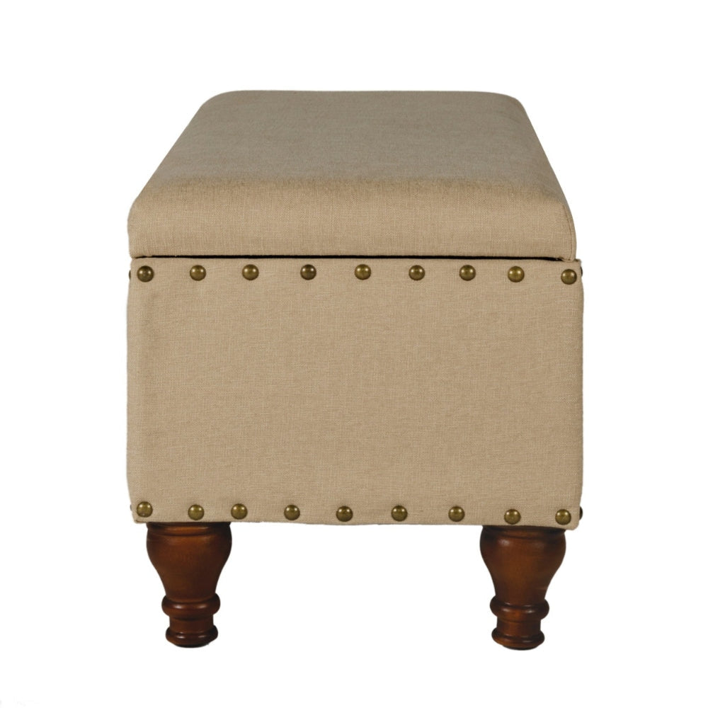 Fabric Upholstered Wooden Storage Bench With Nail head Trim Large Tan Brown - K6159-F1399 By Casagear Home KFN-K6159-F1399
