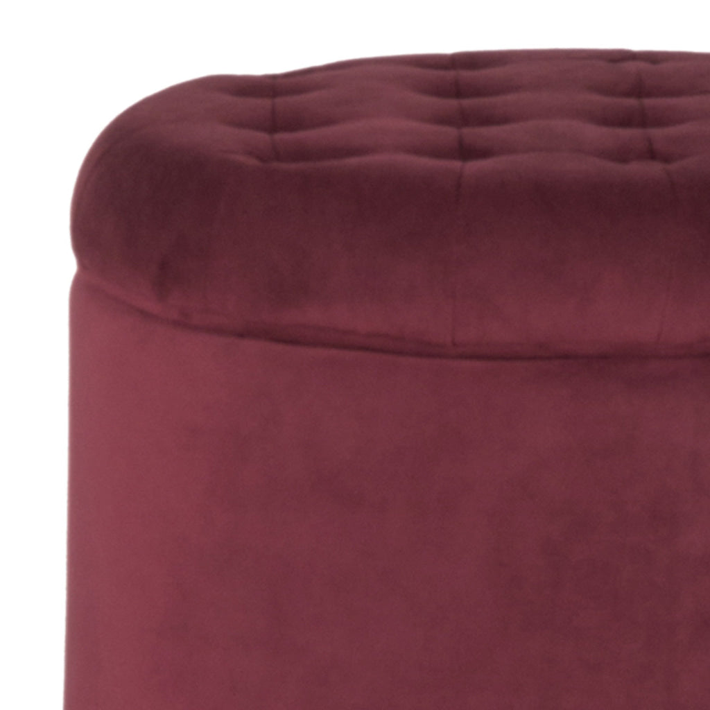 Button Tufted Velvet Upholstered Wooden Ottoman with Hidden Storage Red and Brown - K6171-B119 By Casagear Home KFN-K6171-B119