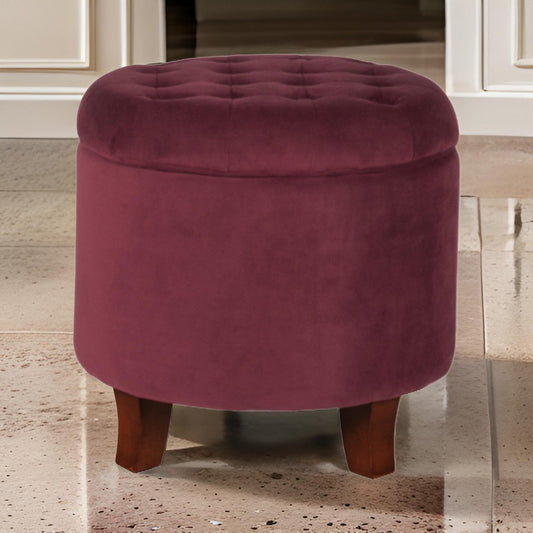 Ottoman | Button Tufted Velvet | Hidden Storage | Red Brown