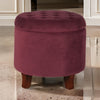 Ottoman | Button Tufted Velvet | Hidden Storage | Red Brown