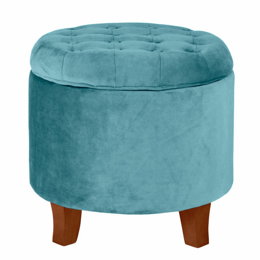Ottoman | Button Tufted Velvet | Hidden Storage | Blue Brown