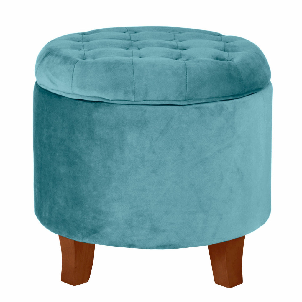 Ottoman | Button Tufted Velvet | Hidden Storage | Blue Brown