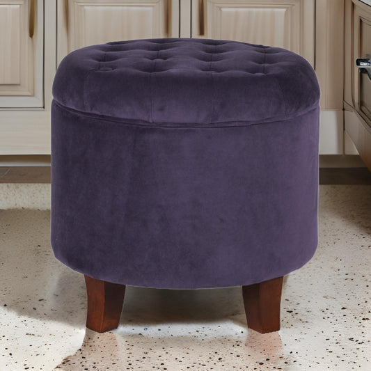 Button Tufted Velvet Upholstered Wooden Ottoman with Hidden Storage Purple and Brown - K6171-B204 By Casagear Home KFN-K6171-B204