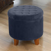 Button Tufted Velvet Upholstered Wooden Ottoman with Hidden Storage, Dark Blue and Brown - K6171-B215 By Casagear Home