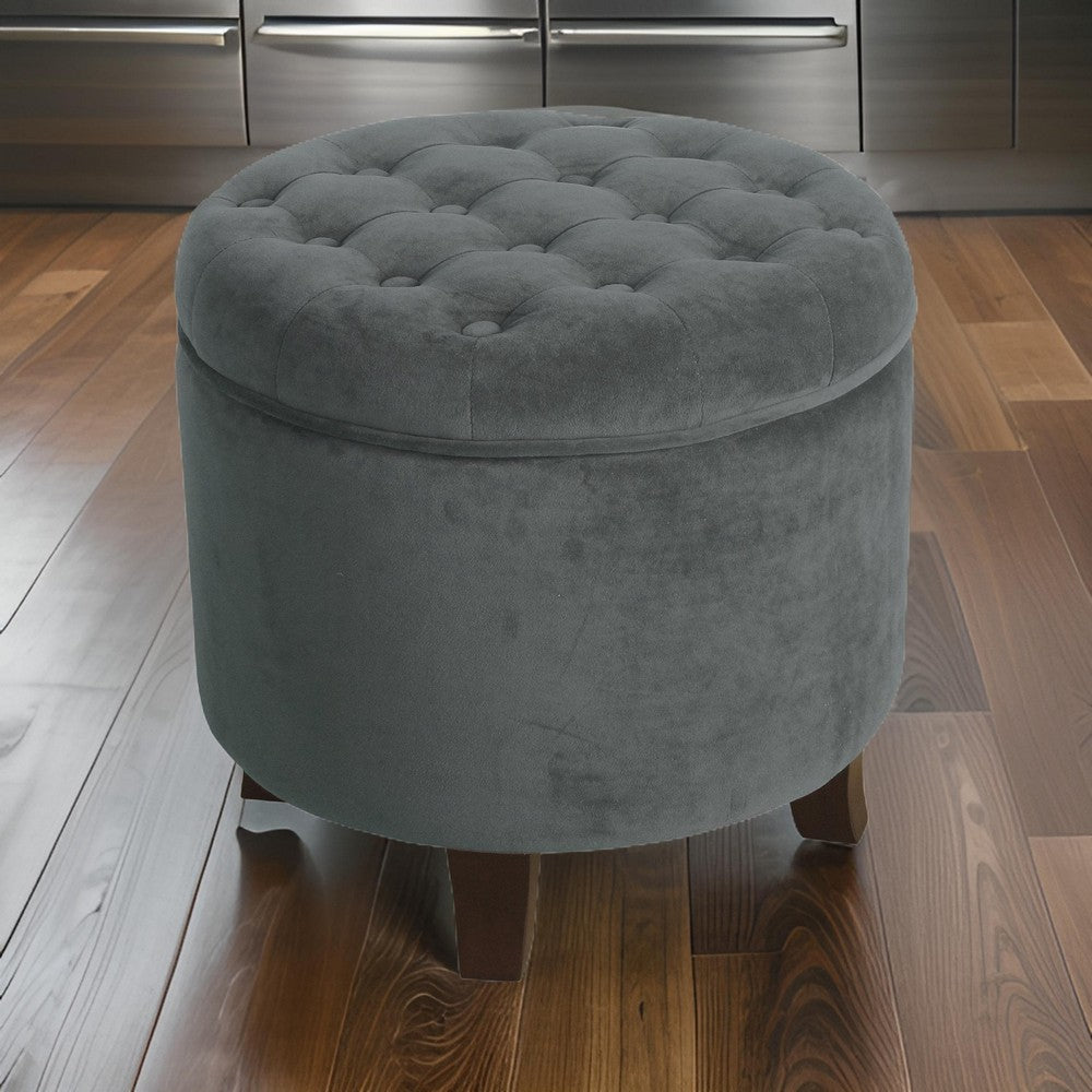 Ottoman | Button Tufted Velvet | Hidden Storage | Gray Brown