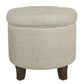 Textured Woven Fabric Upholstered Round Ottoman with Lift Top Storage, Beige and Brown - K6171-F2251 By Casagear Home