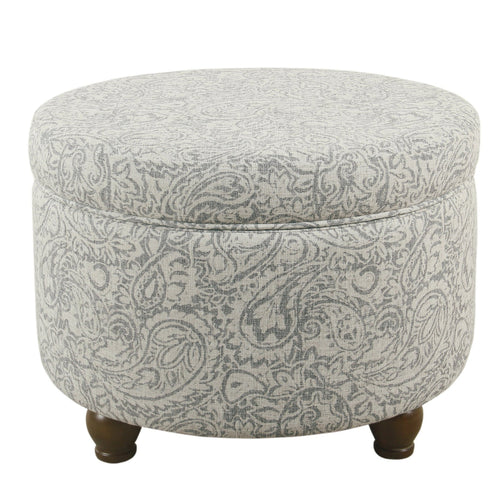 Ottoman | Paisley Floral Fabric | Hidden Storage | Gray Cream