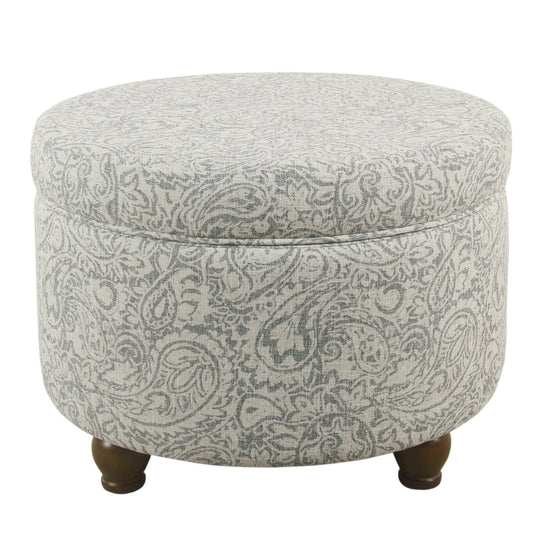 Ottoman | Paisley Floral Fabric | Hidden Storage | Gray Cream