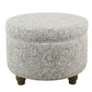 Paisley Floral Pattern Fabric Upholstered Wooden Ottoman with Hidden Storage, Gray and Cream - K6427-F2350 By Casagear Home