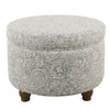 Ottoman | Paisley Floral Fabric | Hidden Storage | Gray Cream