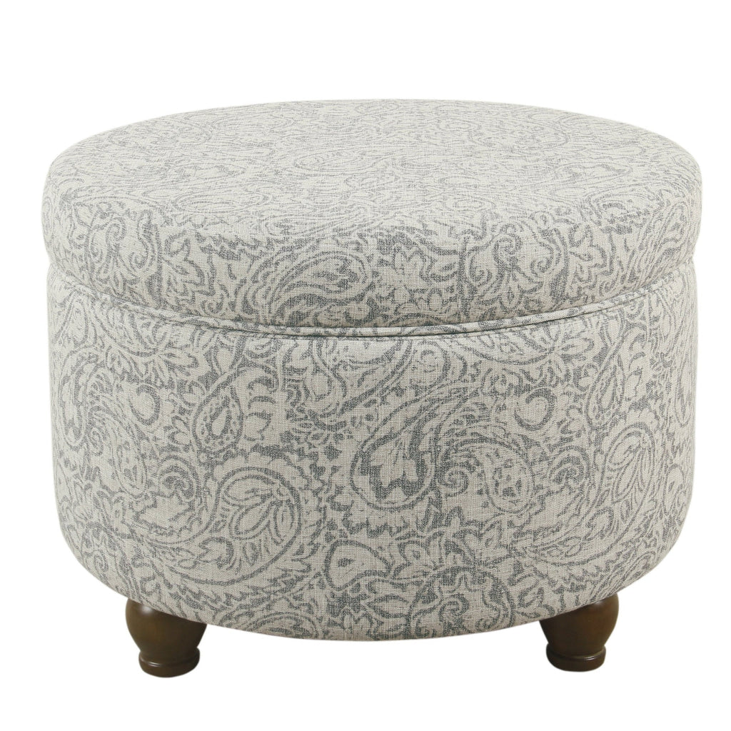 Ottoman | Paisley Floral Fabric | Hidden Storage | Gray Cream