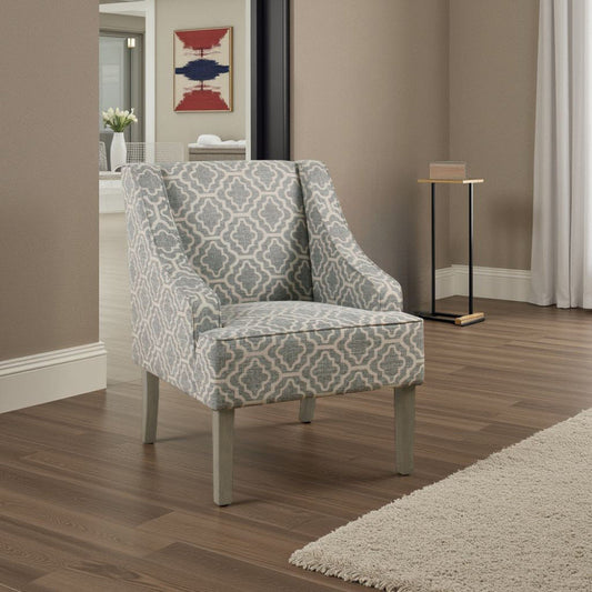 Accent Chair | Trellis Pattern Fabric | Swooping Arms | Gray White Brown