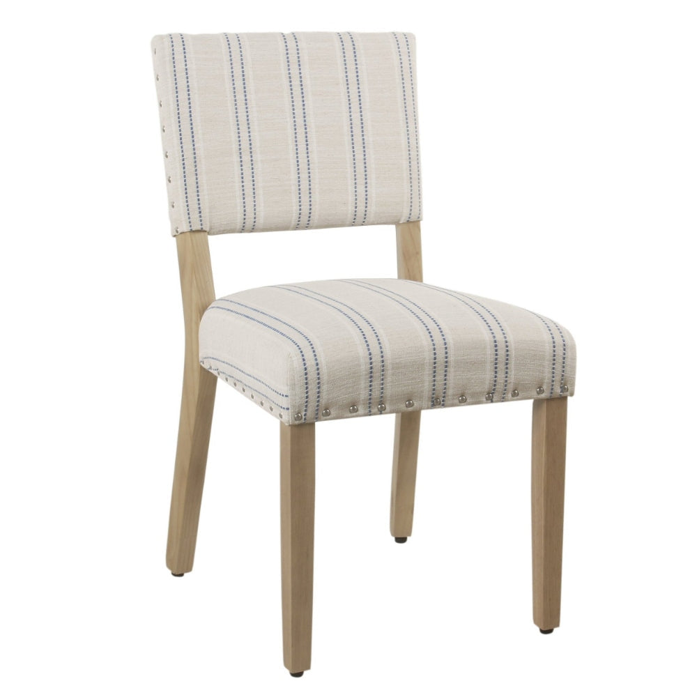 Wooden Dining Chair with Striped Pattern Fabric Cushioned Seat Blue and White Set of Two - K6757-F2352 By Casagear Home KFN-K6757-F2352