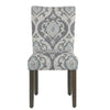 Wooden Dining Chair with Damask Print Fabric Upholstery Gray and Blue Set of Two - K6805-A750 By Casagear Home KFN-K6805-A750