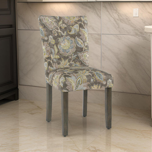 Parsons Chair Set of 2 | Floral Fabric Upholstered | Wood Legs | Multicolor