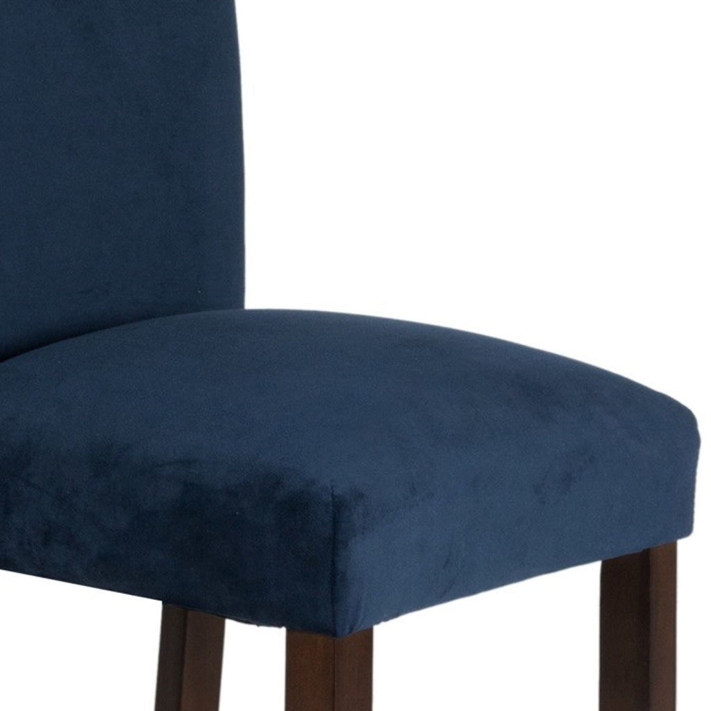 Velvet Upholstered Parsons Dining Chair with Wooden Legs Navy Blue and Brown Set of Two - K6805-B215 By Casagear Home KFN-K6805-B215