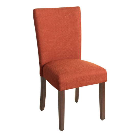 Fabric Upholstered Wooden Armless Parson Dining Chair, Orange and Brown - K6805-F2039 By Casagear Home