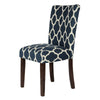 Wooden Parson Dining Chairs with Quatrefoil Patterned Fabric Upholstery Blue and White Set of Two - K6805-F2051 By Casagear Home