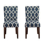 Wooden Parson Dining Chairs with Quatrefoil Patterned Fabric Upholstery, Blue and White, Set of Two - K6805-F2051 By Casagear Home