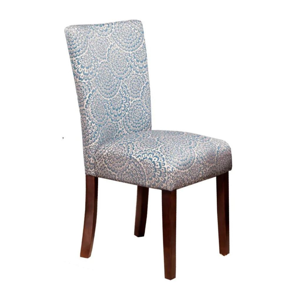 Wooden Parson Dining Chairs with Floral Patterned Fabric Upholstery Blue and White Set of Two - K6805-F2059 By Casagear Home KFN-K6805-F2059