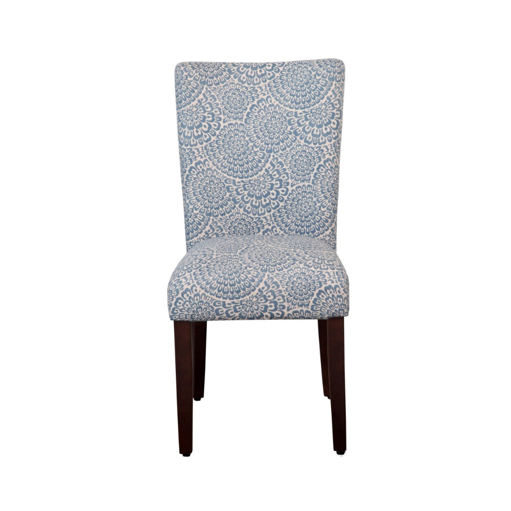 Wooden Parson Dining Chairs with Floral Patterned Fabric Upholstery Blue and White Set of Two - K6805-F2059 By Casagear Home KFN-K6805-F2059