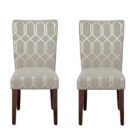 Wooden Parson Dining Chairs with Lattice Patterned Fabric Upholstery Gray Set of Two KFN-K6805-F2061