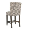 Wooden 24 Inch Counter Height Stool with Trellis Pattern Fabric Upholstery, Cream and Gray - K6858-24-A825 By Casagear Home