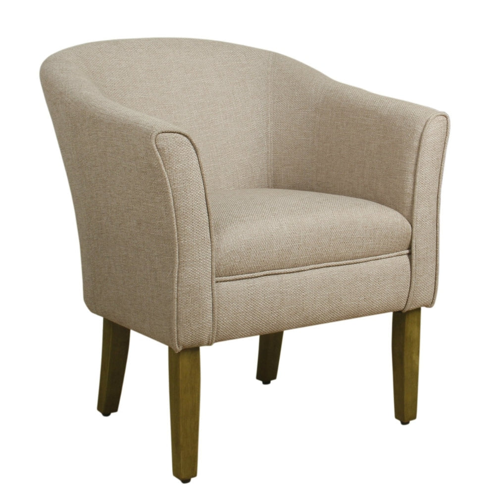 Fabric Upholstered Wooden Accent Chair with Barrel Style Back Cream and Brown - K6859-F2011 By Casagear Home KFN-K6859-F2011
