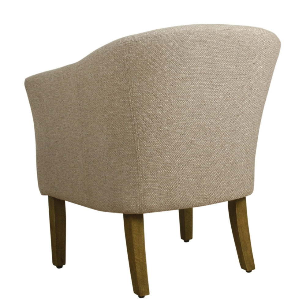 Fabric Upholstered Wooden Accent Chair with Barrel Style Back Cream and Brown - K6859-F2011 By Casagear Home KFN-K6859-F2011