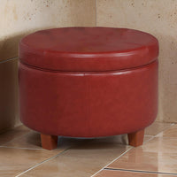 Ottoman | Faux Leather | Tufted Lift Top Storage | Red | Large