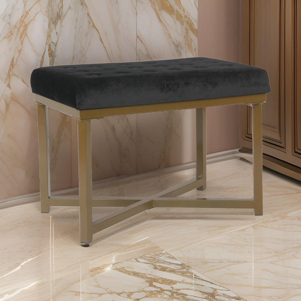 Ottoman | Metal Frame | Velvet Seat | Button Tufted | Black Gold