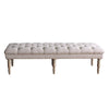 Bench | Wood Frame | Button Tufted Fabric Seat | Turned Legs | Cream Finish