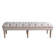 Bench | Wood Frame | Button Tufted Fabric Seat | Turned Legs | Cream Finish