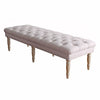 Bench | Wood Frame | Button Tufted Fabric Seat | Turned Legs | Cream Finish