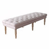 Bench | Wood Frame | Button Tufted Fabric Seat | Turned Legs | Cream Finish