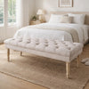 Bench | Wood Frame | Button Tufted Fabric Seat | Turned Legs | Cream Finish