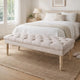 Bench | Wood Frame | Button Tufted Fabric Seat | Turned Legs | Cream Finish