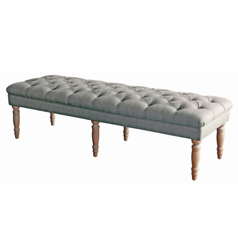 Wooden Bench with Button Tufted Fabric Upholstered Seat and Turned Legs, Gray - K7052-1501-7 By Casagear Home