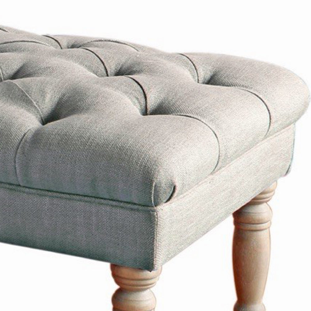 Wooden Bench with Button Tufted Fabric Upholstered Seat and Turned Legs, Gray - K7052-1501-7 By Casagear Home