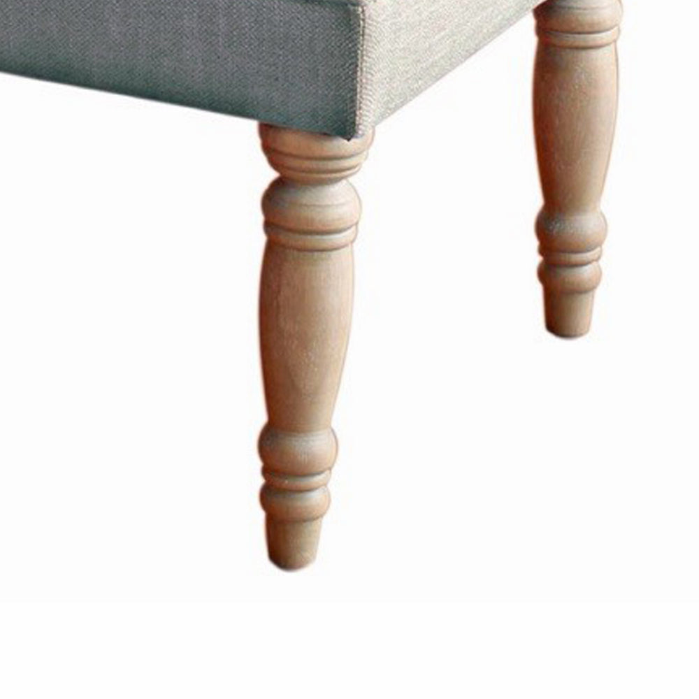 Wooden Bench with Button Tufted Fabric Upholstered Seat and Turned Legs, Gray - K7052-1501-7 By Casagear Home