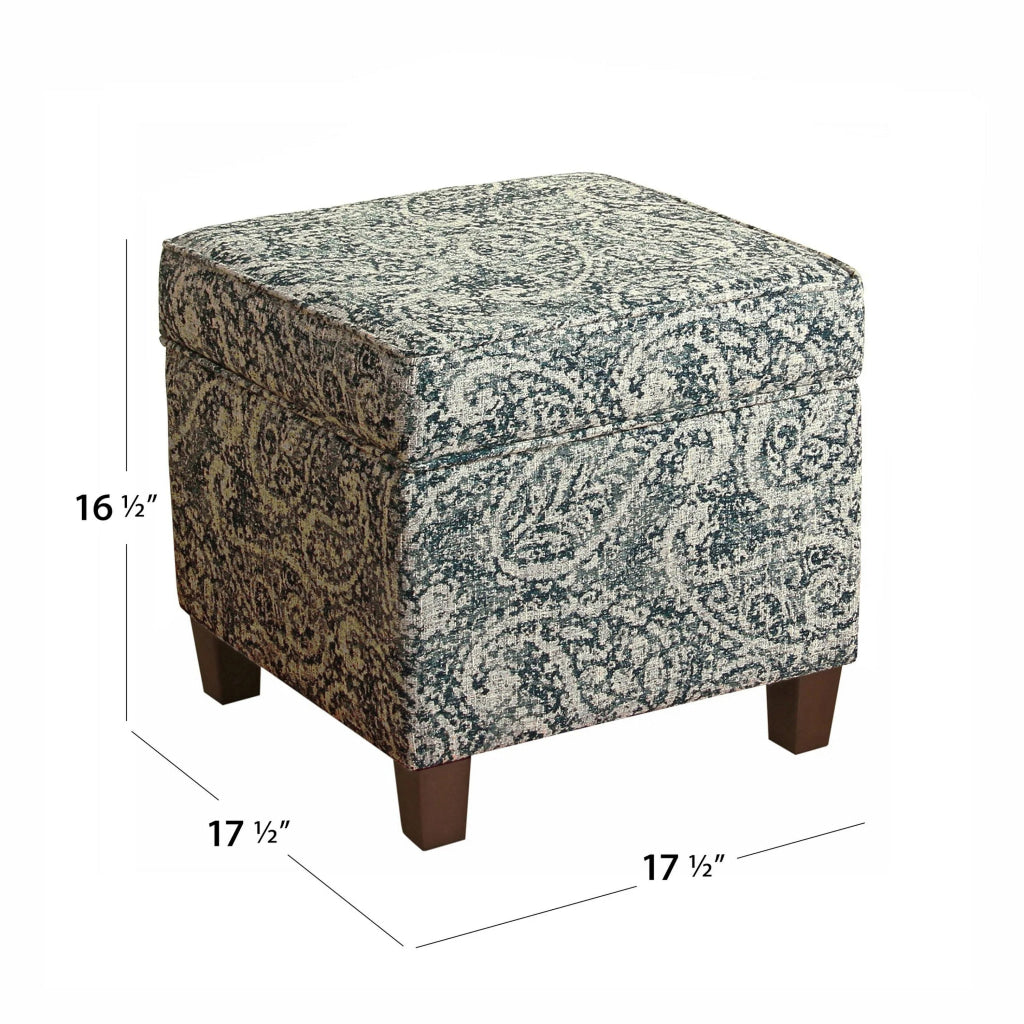 Paisley Pattern Fabric Upholstered Wooden Ottoman with Lift Off Top Blue and Gray - K7342-F2214 By Casagear Home KFN-K7342-F2214